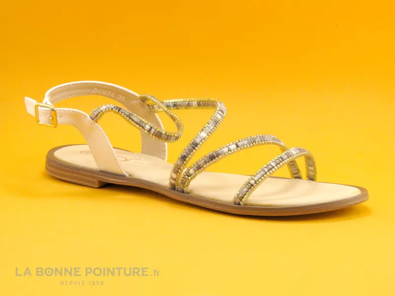 Achat chaussures The Divine Factory Femme Sandale et Nu-pieds, vente The Divine Factory  ZH3674 Blanc Or - Sandale plate