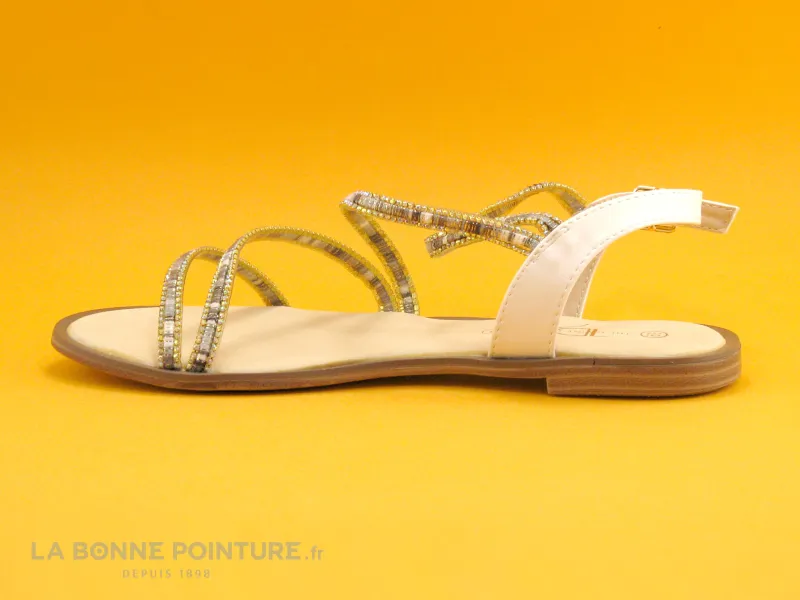 Achat chaussures The Divine Factory Femme Sandale et Nu-pieds, vente The Divine Factory  ZH3674 Blanc Or - Sandale plate