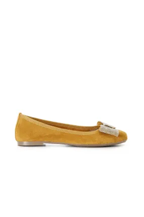 ballerines en daim de couleur unie avec nœud en strass yellow - CafèNoir