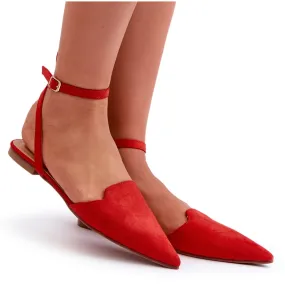 Ballerines à lacets en daim écologique avec bouts pointus, rouge Ellesara