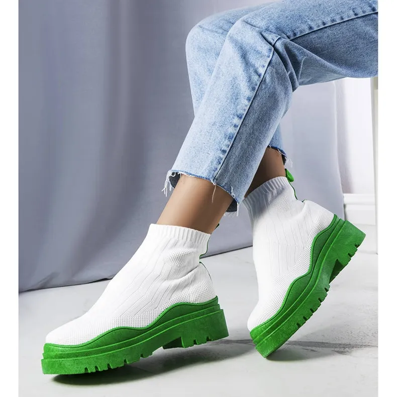 Bottines chaussettes Cali blanches à semelle verte