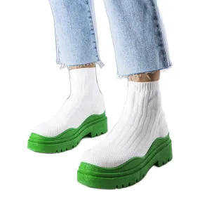 Bottines chaussettes Cali blanches à semelle verte