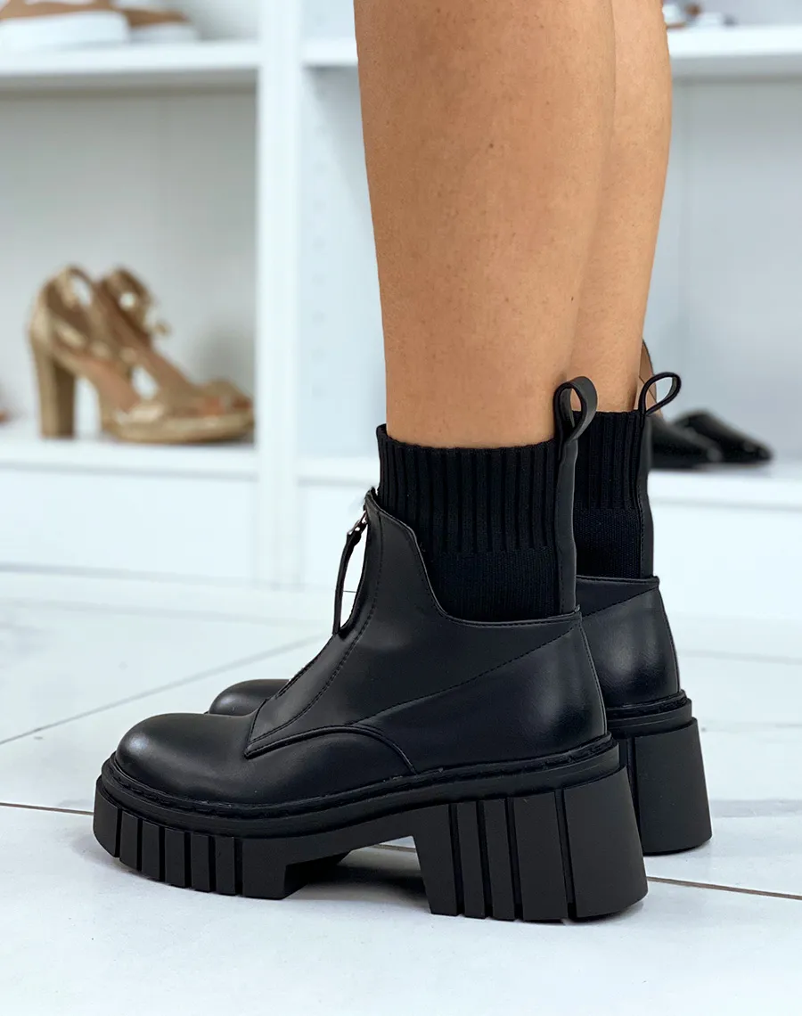 Bottines noires à élastique et fermeture éclair