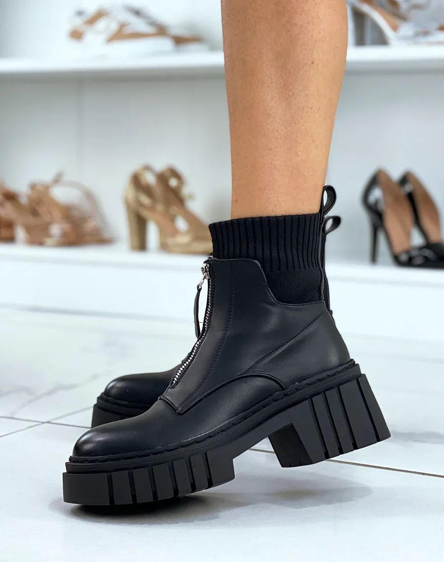 Bottines noires à élastique et fermeture éclair