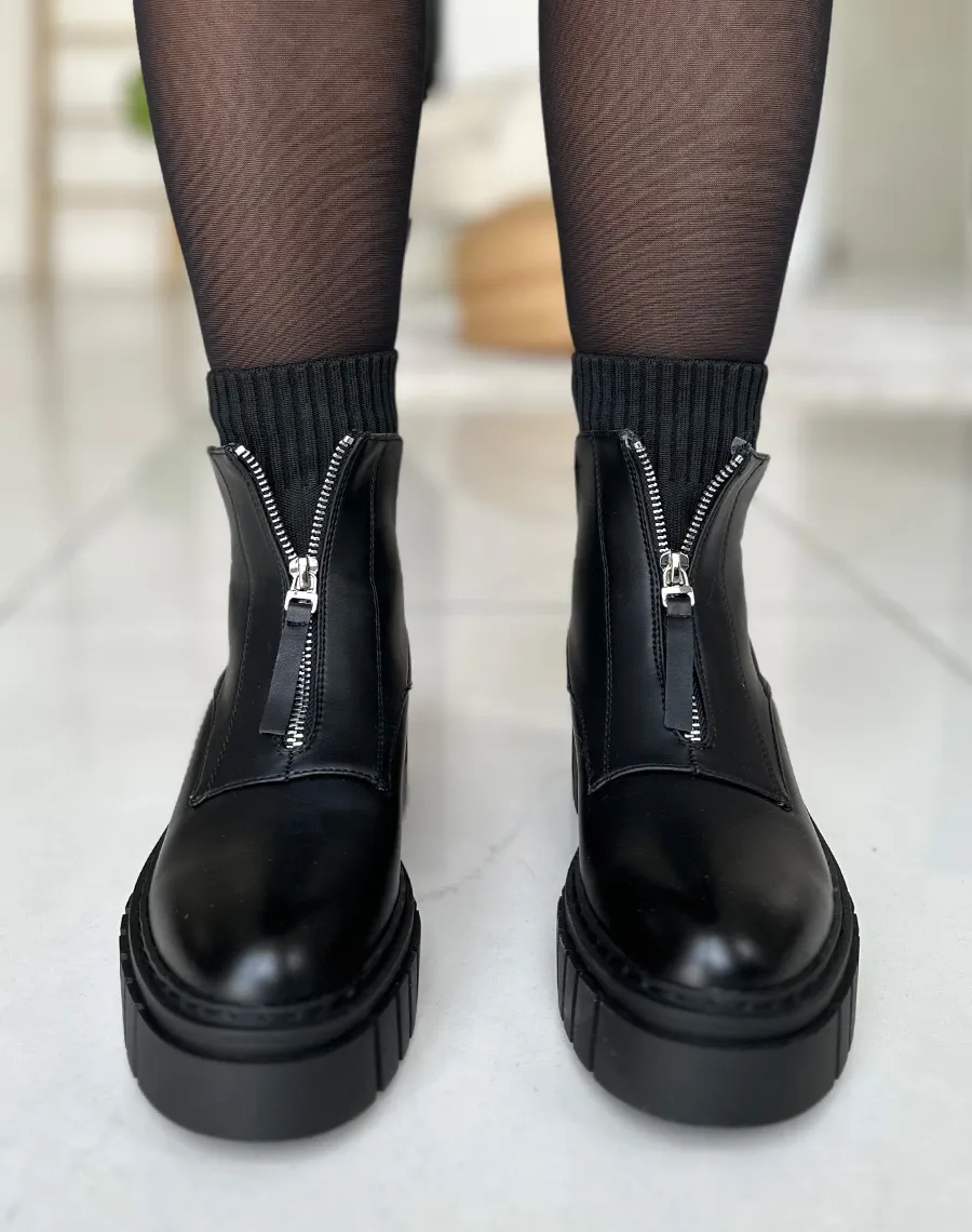 Bottines noires à élastique et fermeture éclair