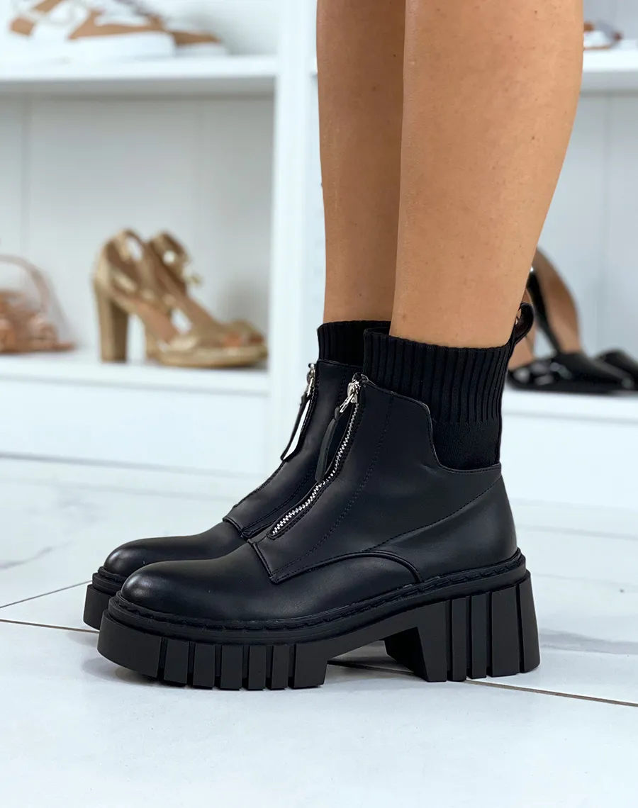 Bottines noires à élastique et fermeture éclair