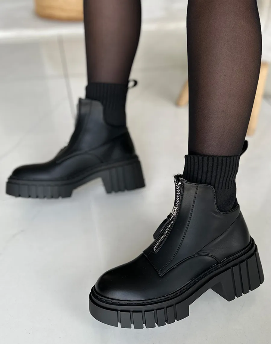 Bottines noires à élastique et fermeture éclair