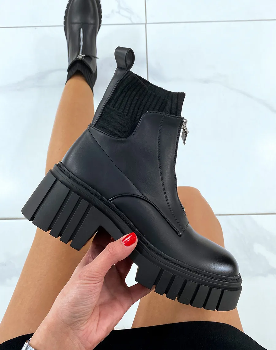 Bottines noires à élastique et fermeture éclair