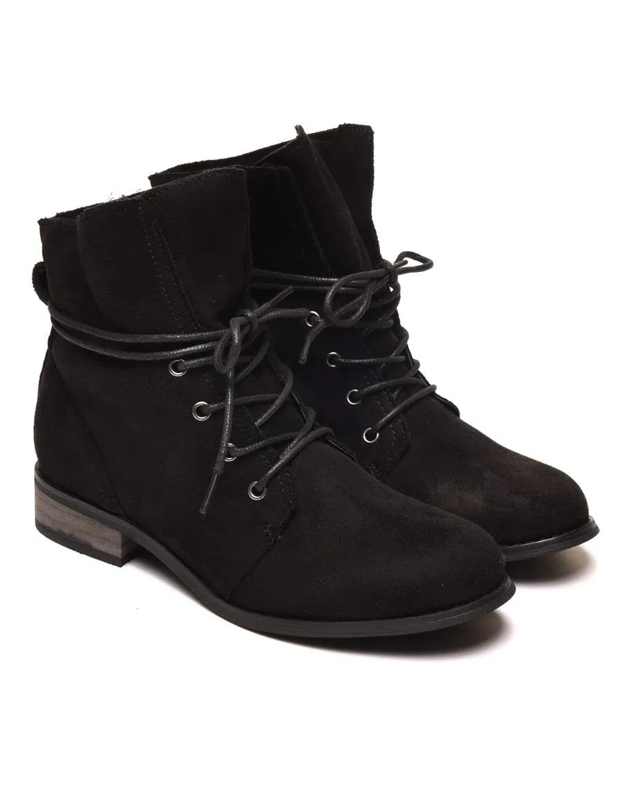 Bottines plates noires avec haut souple et lacets