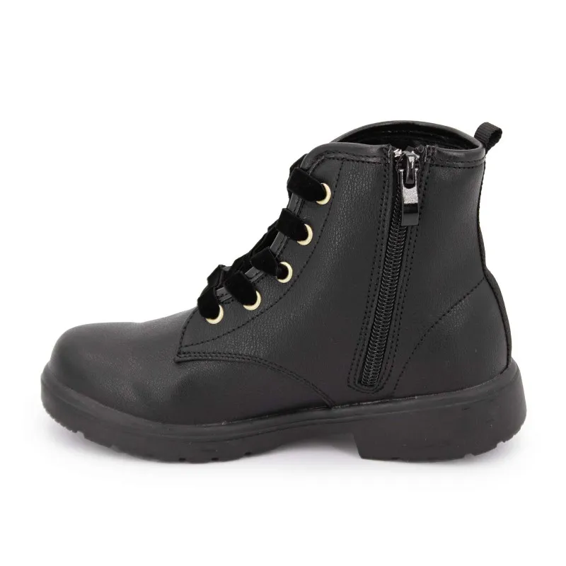 Bottines similicuir avec zip logo doré lacets décoratifs noir t27-34