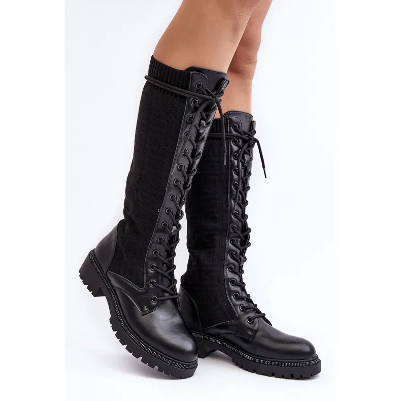 Bottines À Lacets Pour Femmes Avec Tige Élastique Noir Virxinia le noir