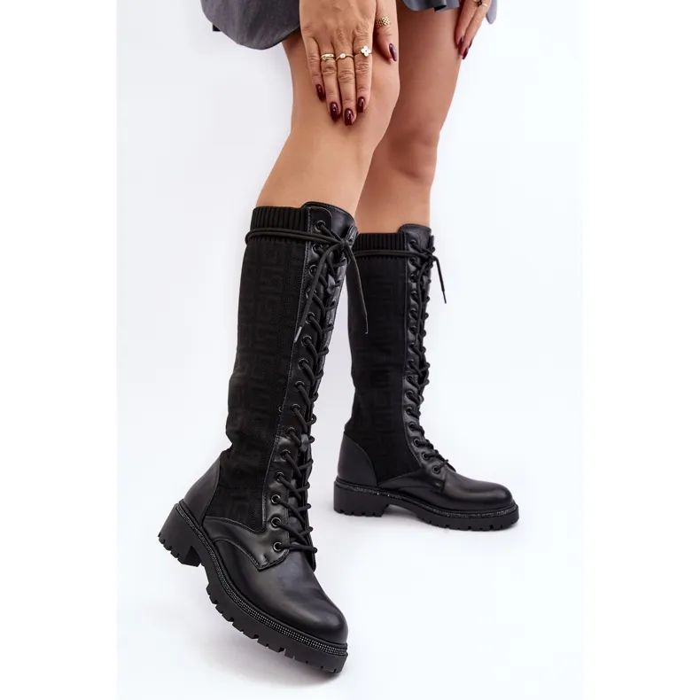 Bottines À Lacets Pour Femmes Avec Tige Élastique Noir Virxinia le noir