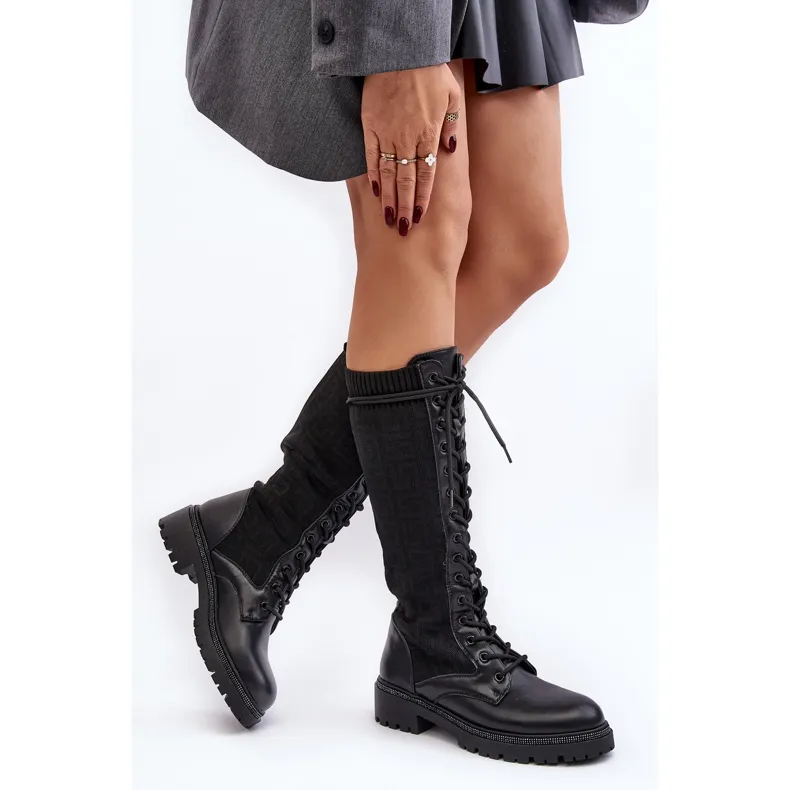 Bottines À Lacets Pour Femmes Avec Tige Élastique Noir Virxinia le noir