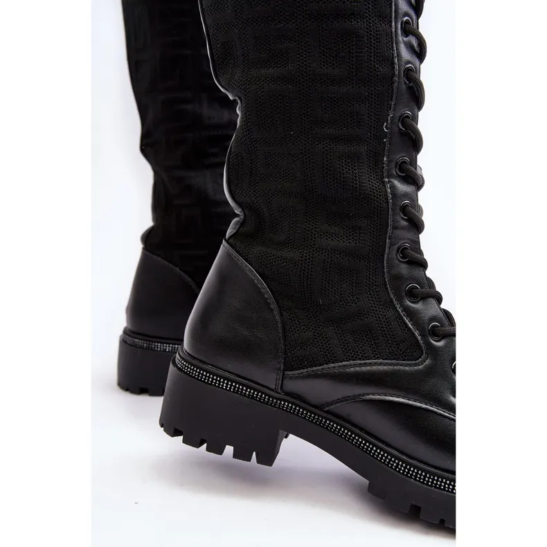 Bottines À Lacets Pour Femmes Avec Tige Élastique Noir Virxinia le noir