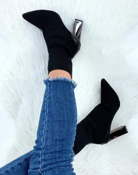 Bottines à talon noires effet chaussette