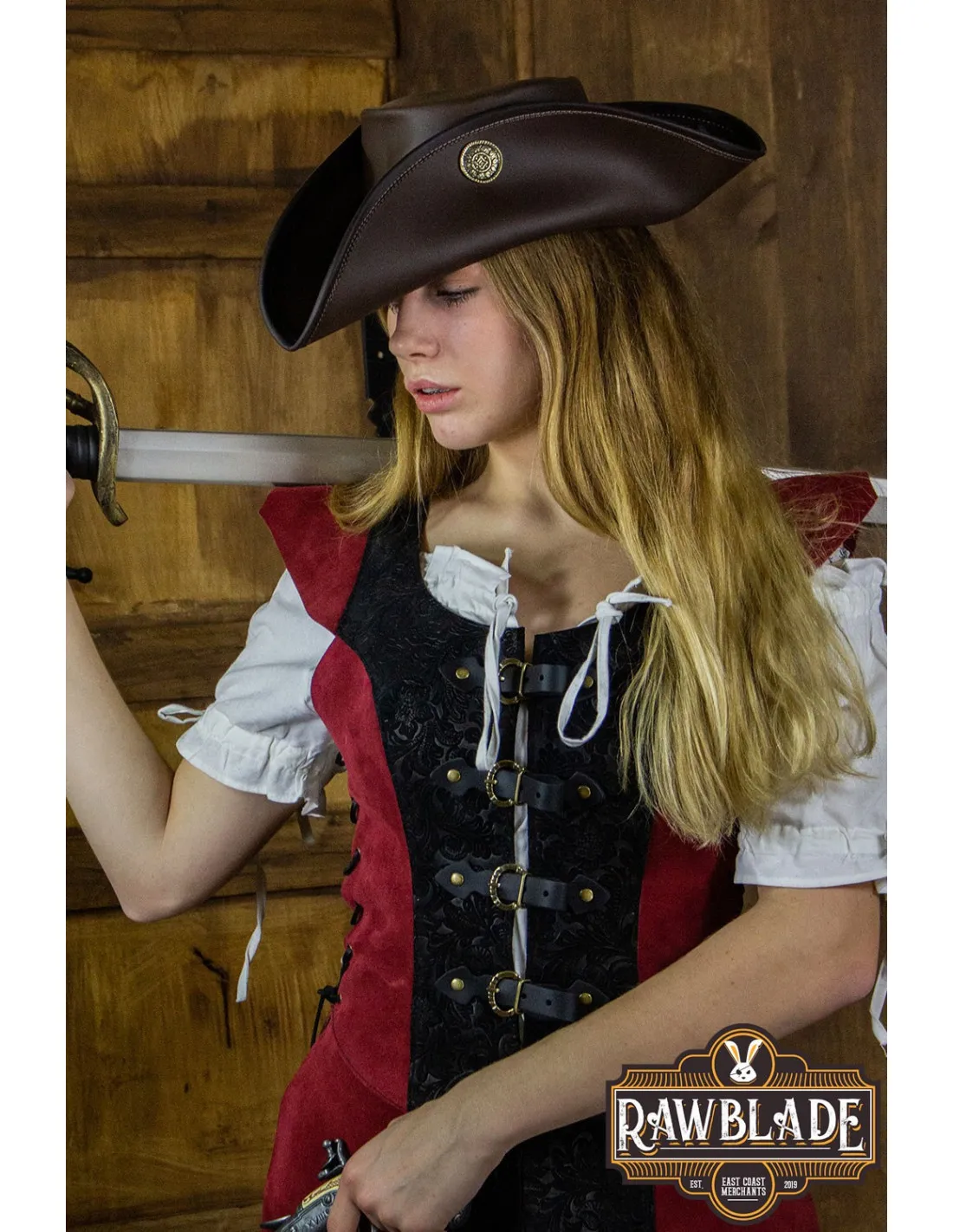 Chapeau de pirate tricorne trois doublons, marron foncé ⚔️ Boutique Épées