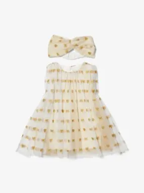 Ensemble de robe en tulle et de bandeau à logo à ornements pour bébé