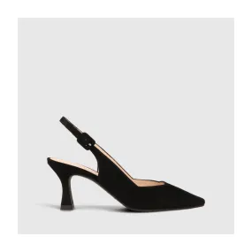 Escarpin talon ouvert Juco en daim noir | LODI Chaussures pour femme en ligne