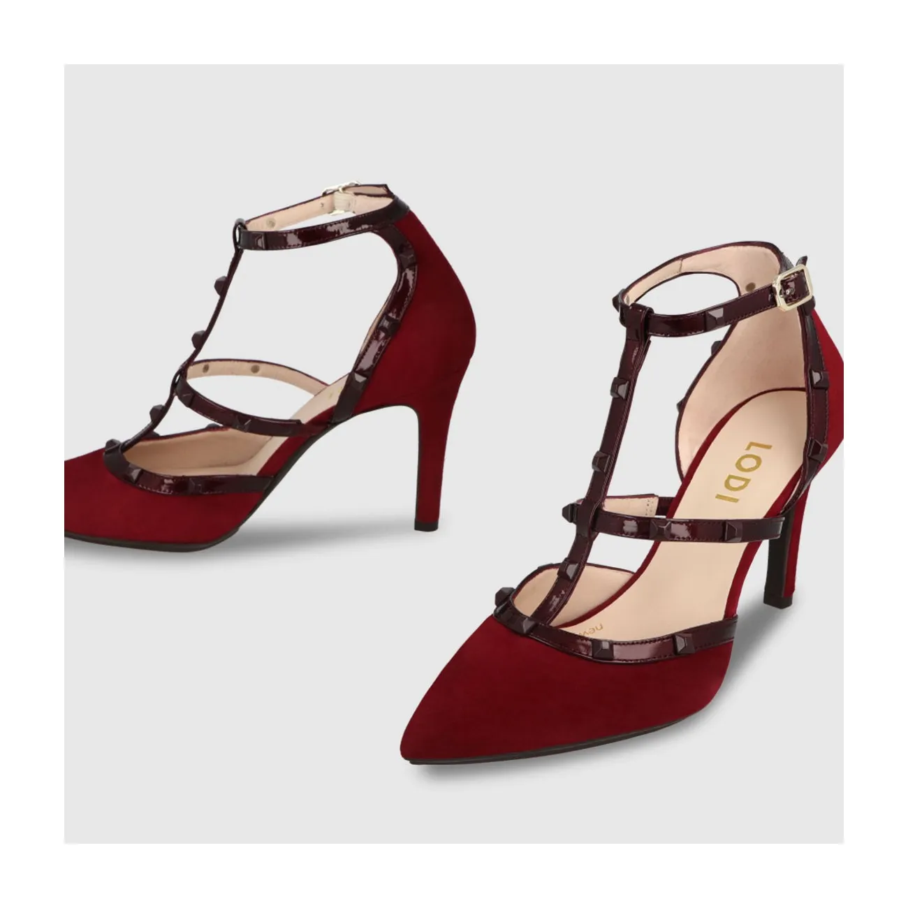 Escarpins femme en daim bordeaux et clous noirs | LODI Chaussures femme en ligne.