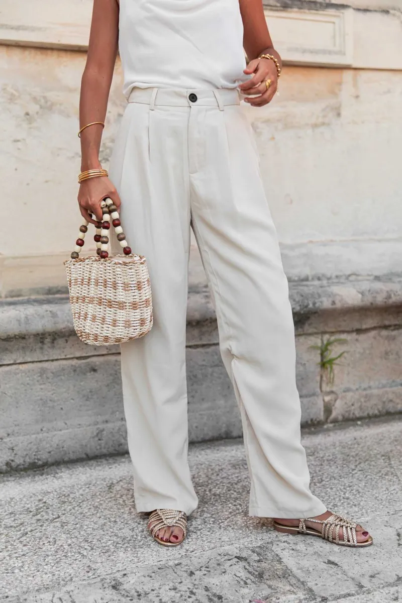 Even beige pantalon à pinces large femme