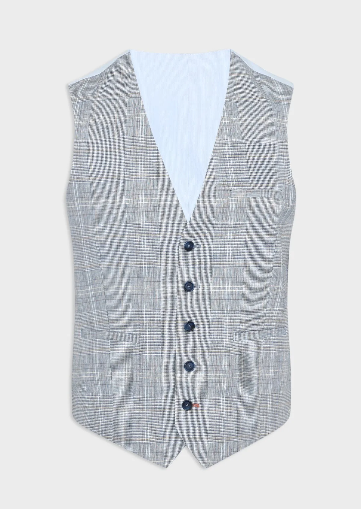 Gilet casual en lin et coton bleu indigo Prince de Galles