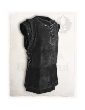 Gilet fermé médiéval en daim, modèle Penda, noir. ⚔️ Tienda-Medieval - ⚔️ Boutique-Epees