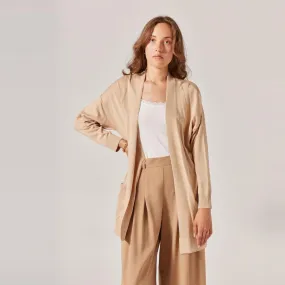 Gilet long à poche beige en viscose | 3 Suisses