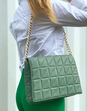 Grand sac bandoulière vert effet matelassé