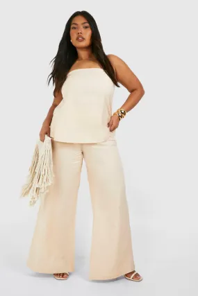 Grande taille - Ensemble avec top bandeau et pantalon large effet lin