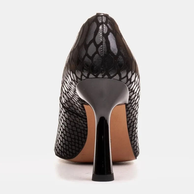 Marco Shoes Escarpins élégants en daim enduit d'un motif serpent le noir