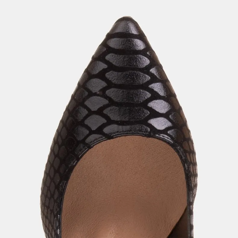 Marco Shoes Escarpins élégants en daim enduit d'un motif serpent le noir