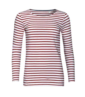 Marine t-shirt rayé à manches longues femme blanc/rouge SOLS