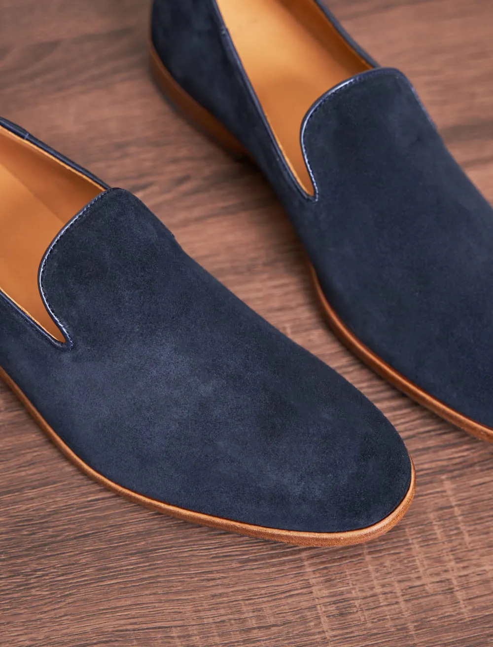 Mocassin homme: L'Homme Confiant Daim Bleu Marine