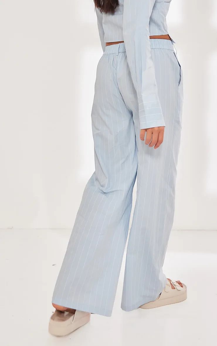 Pantalon de tailleur large en popeline bleu à rayures