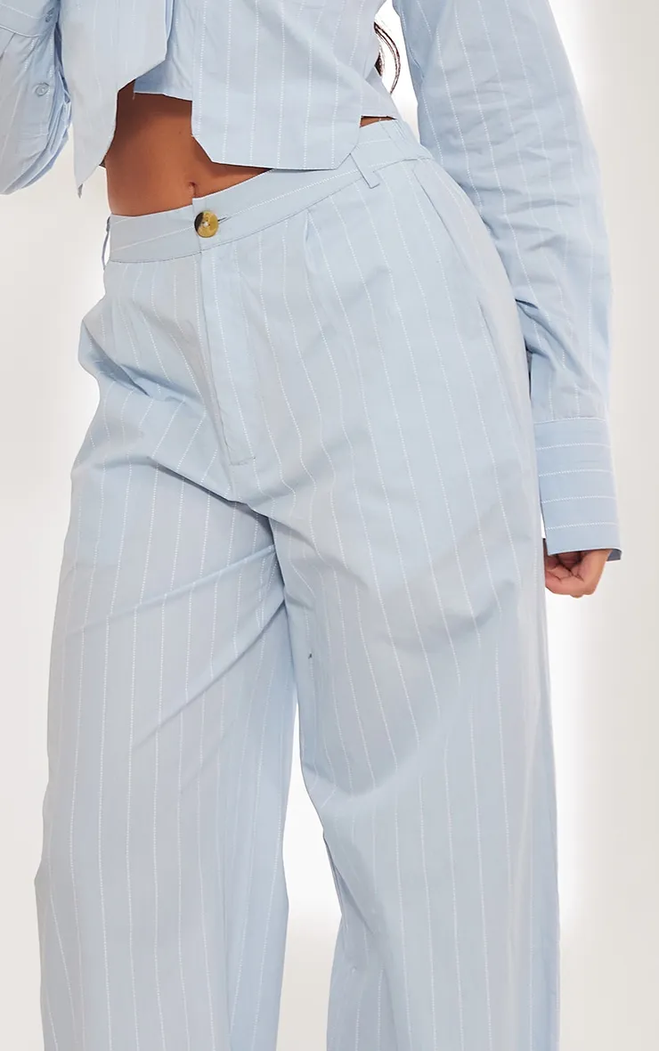 Pantalon de tailleur large en popeline bleu à rayures