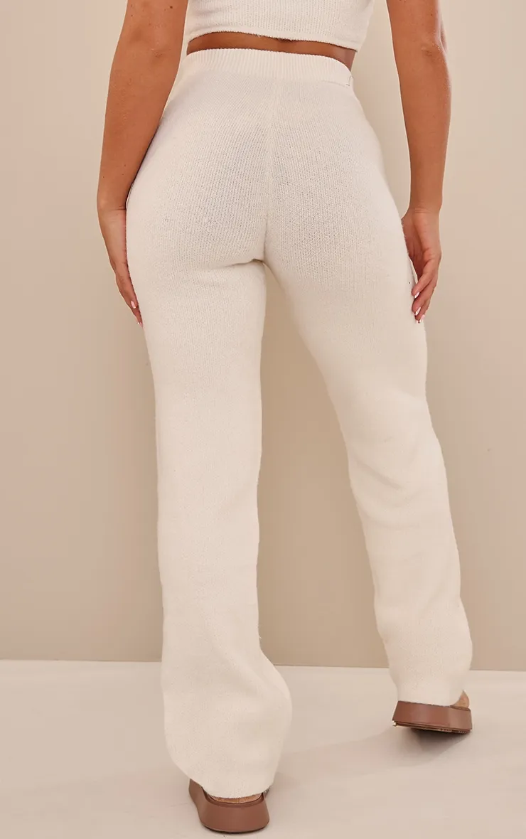 Pantalon en maille large blanc cassé brossé taille haute