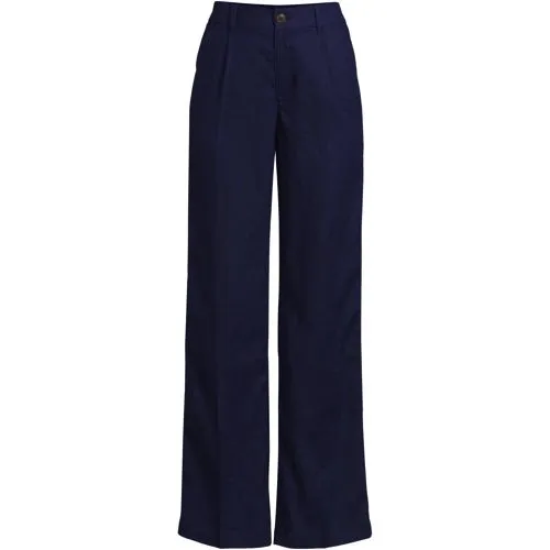 Pantalon Large à Pinces en Lin Taille Haute, Femme Stature Standard