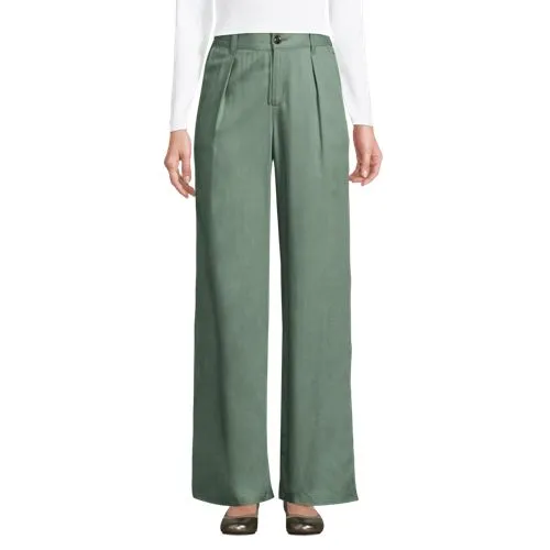 Pantalon Large à Pinces en Lyocell Tencel à Taille Haute, Femme Stature Standard