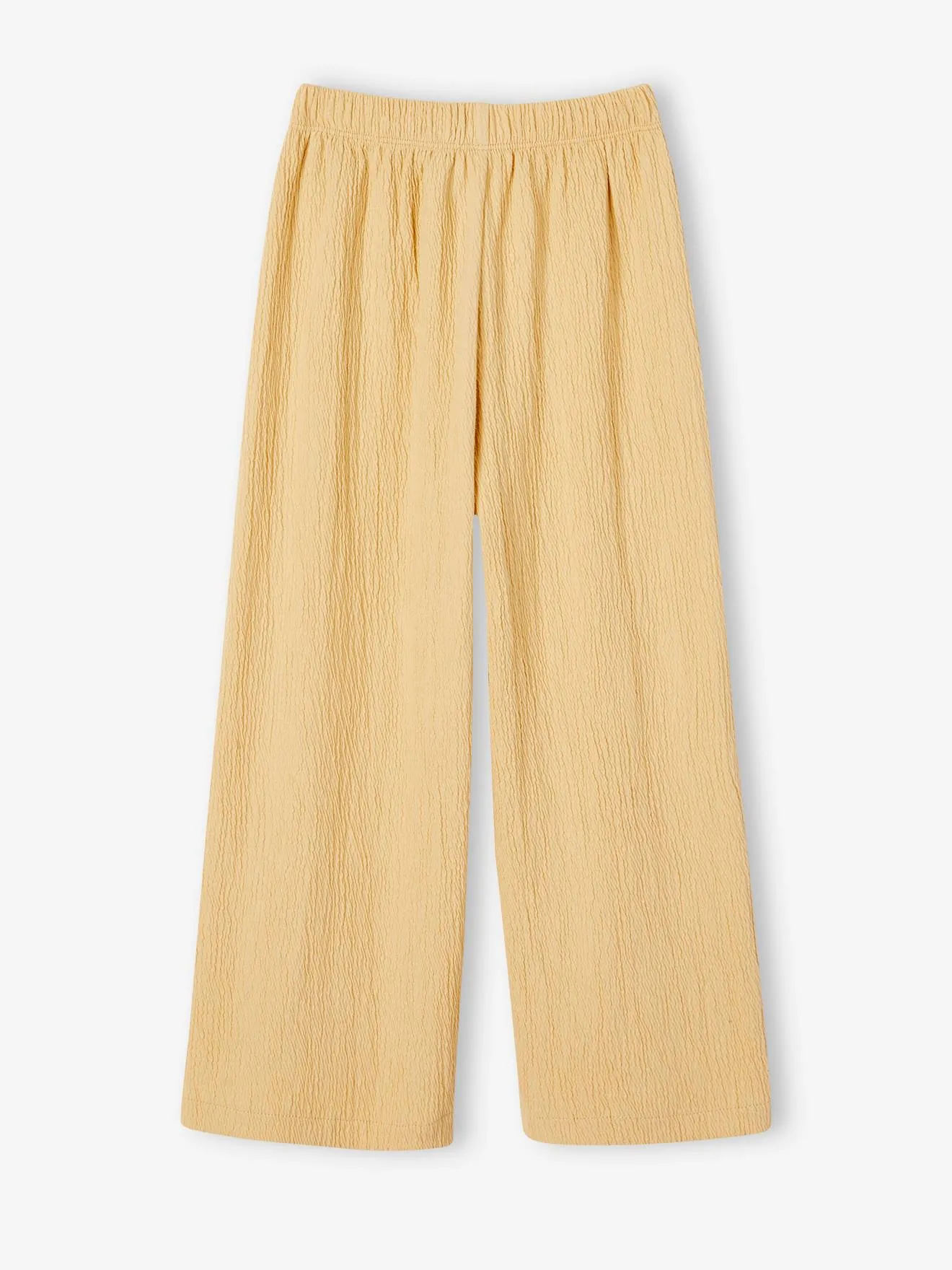 Pantalon large effet gaufré fille jaune pâle - Vertbaudet