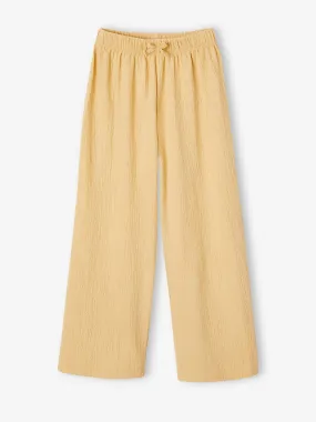 Pantalon large effet gaufré fille jaune pâle - Vertbaudet