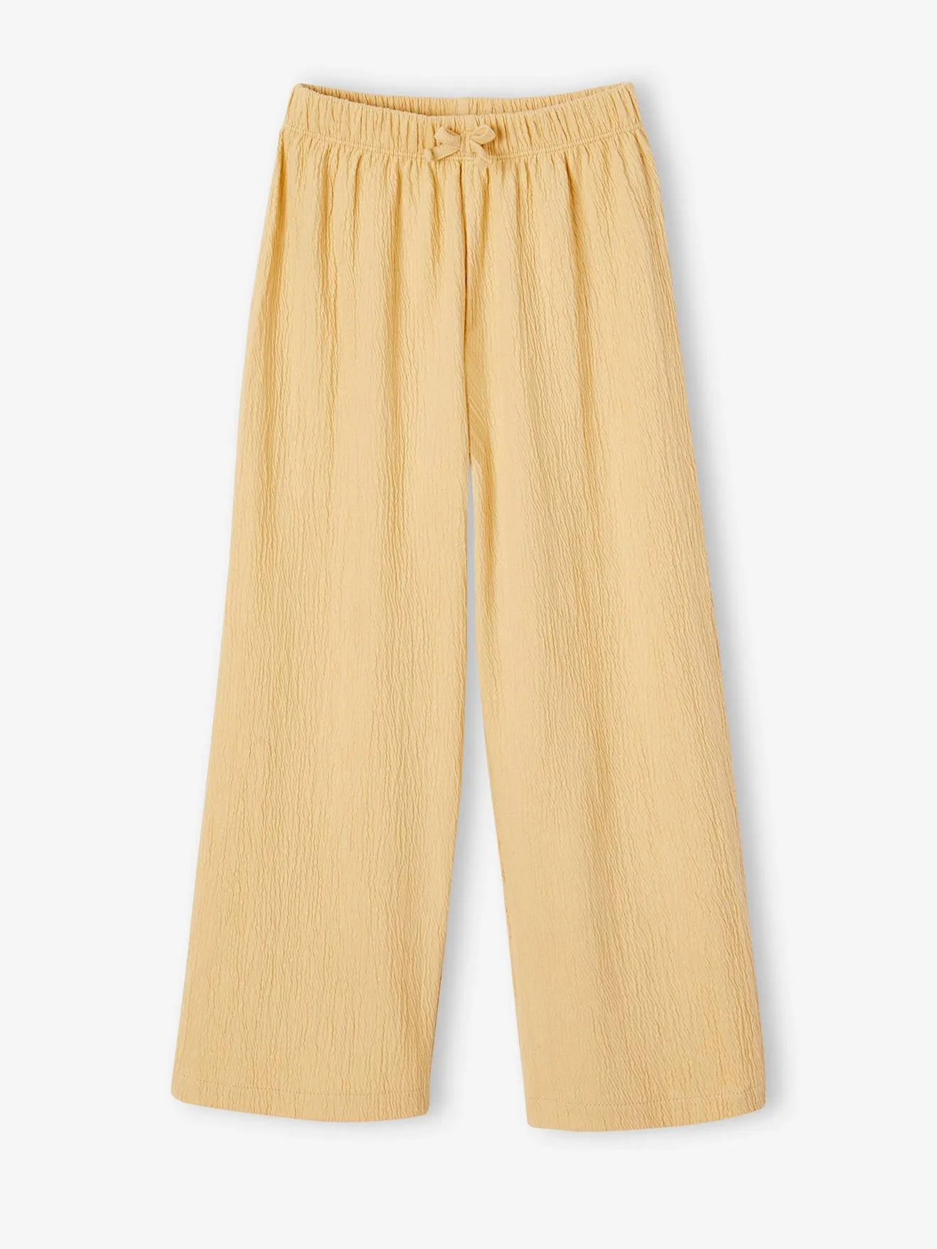 Pantalon large effet gaufré fille jaune pâle - Vertbaudet