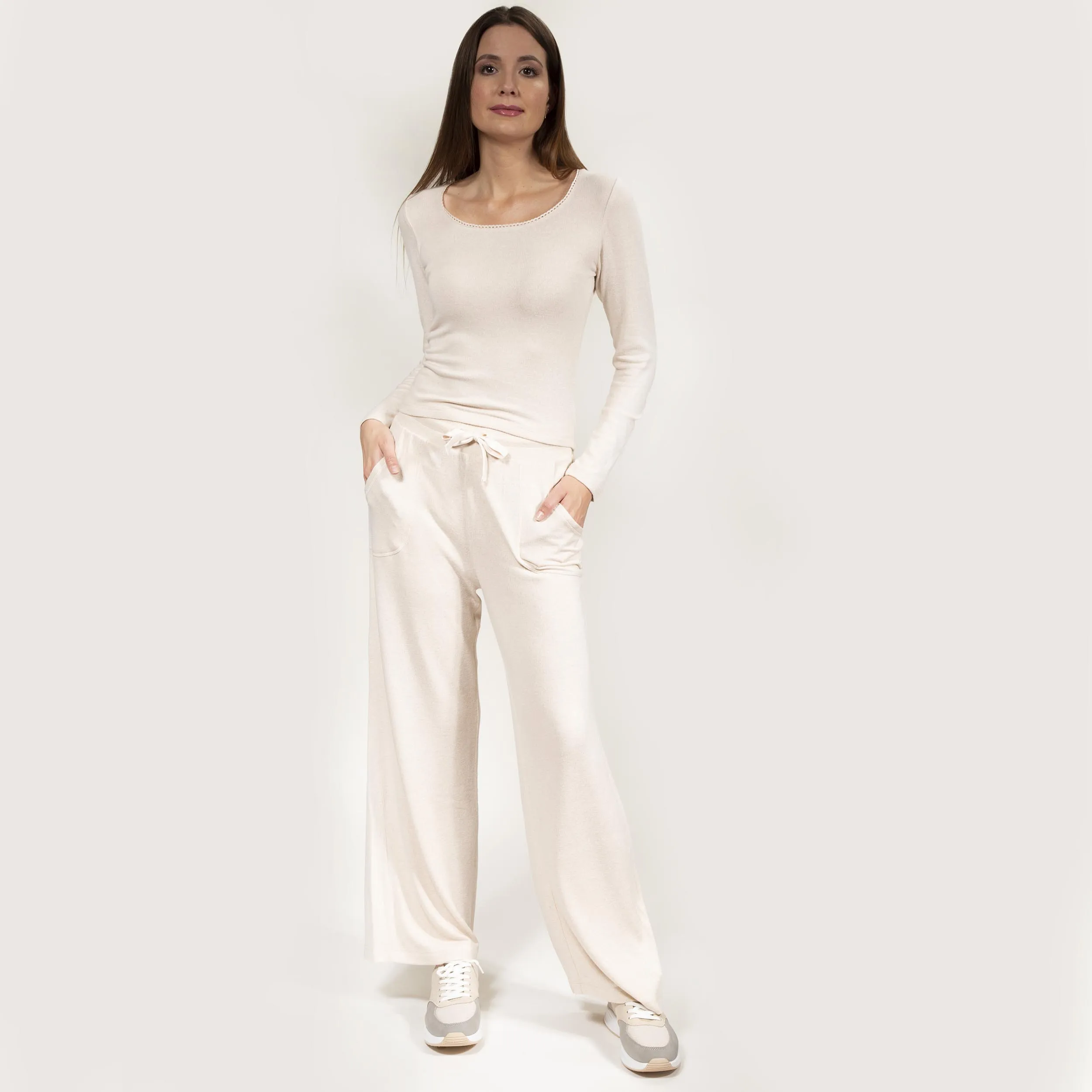 Pantalon large Femme Beige