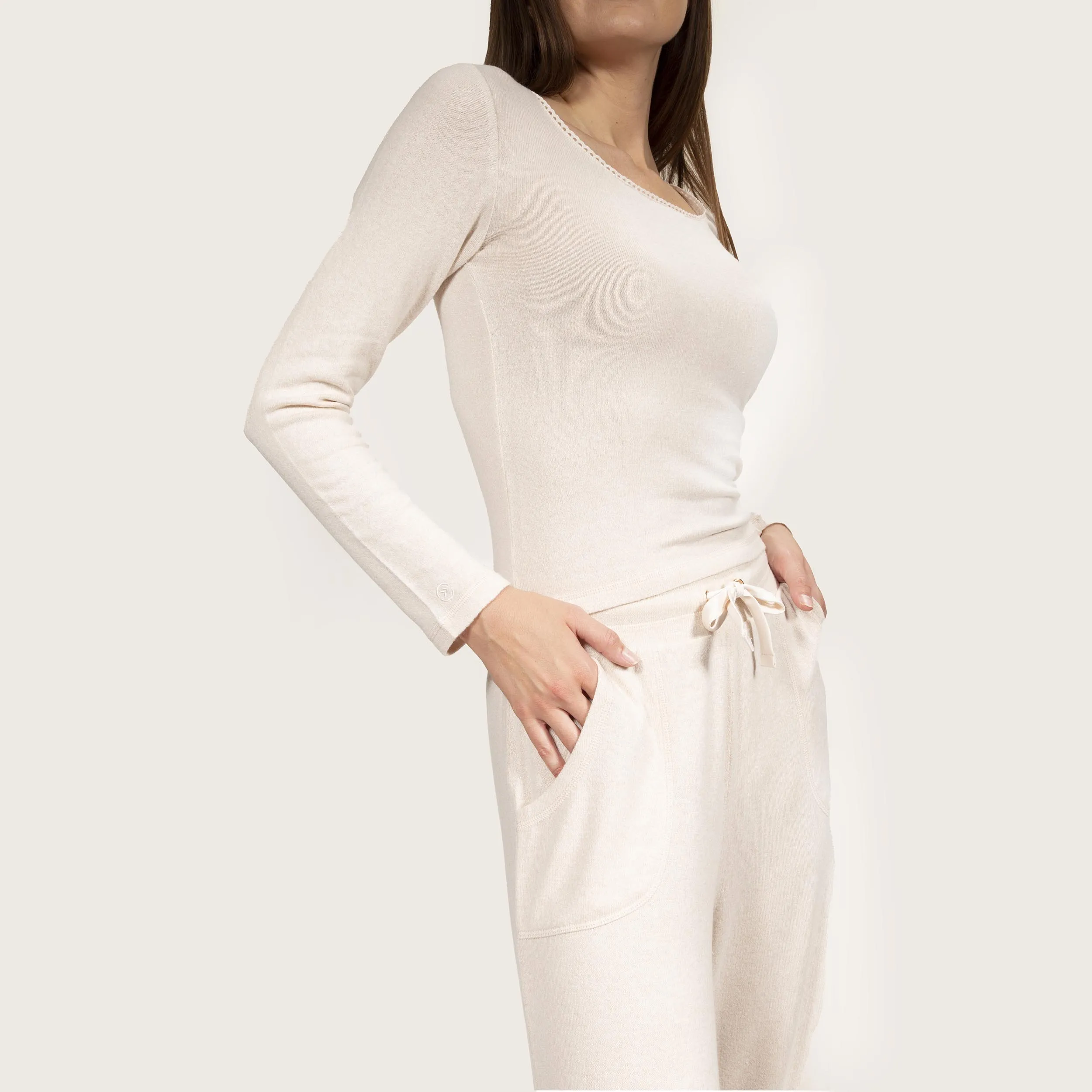 Pantalon large Femme Beige