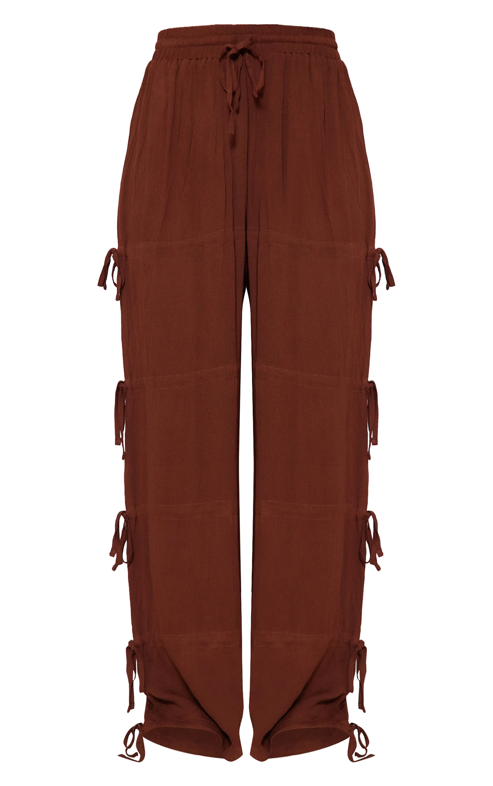 Pantalon large marron chocolat à détail noué