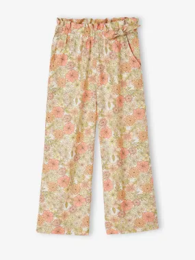 Pantalon large motifs fleurs fille écru - Vertbaudet