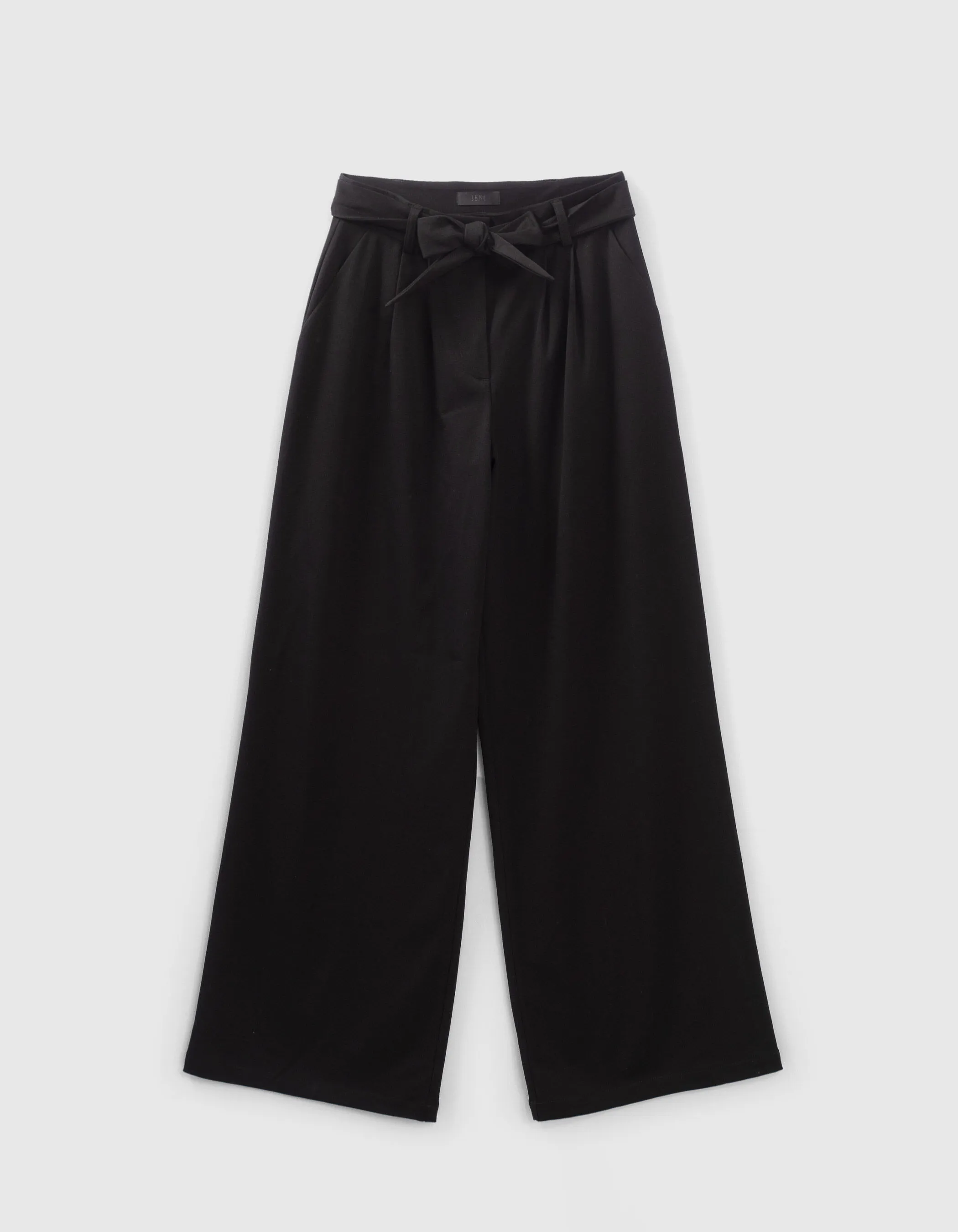 Pantalon large noir à taille haute ceinturée Femme