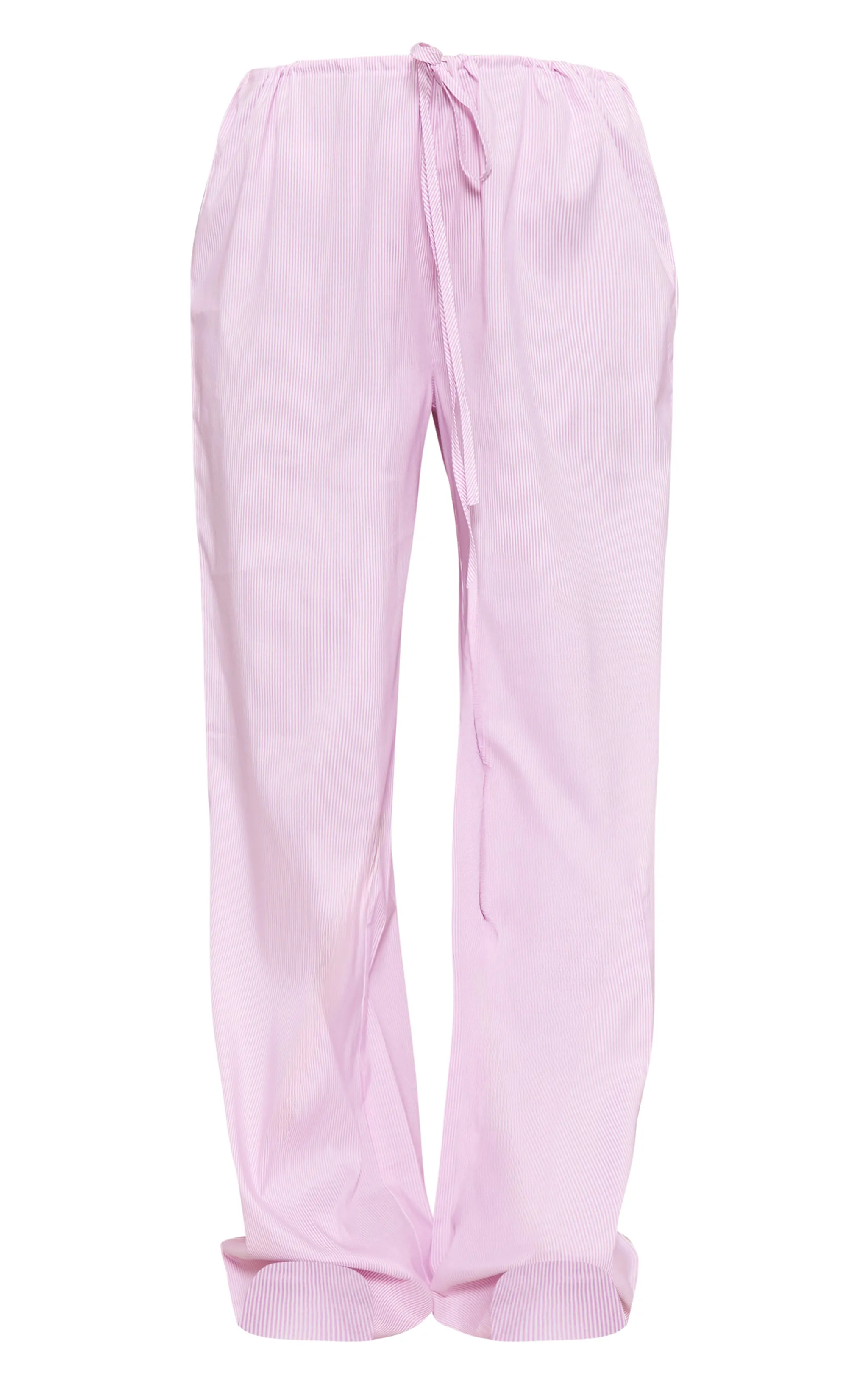 Pantalon large taille basse rose à rayures et cordons ajustables