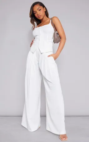 Pantalon très large blanc tissé plissé deluxe à taille élastique