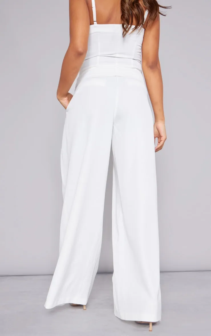 Pantalon très large blanc tissé plissé deluxe à taille élastique