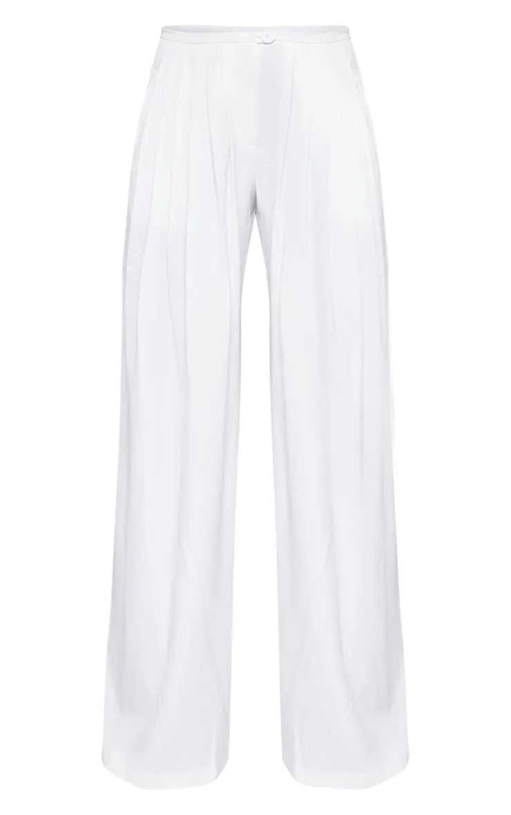 Pantalon très large blanc tissé plissé deluxe à taille élastique